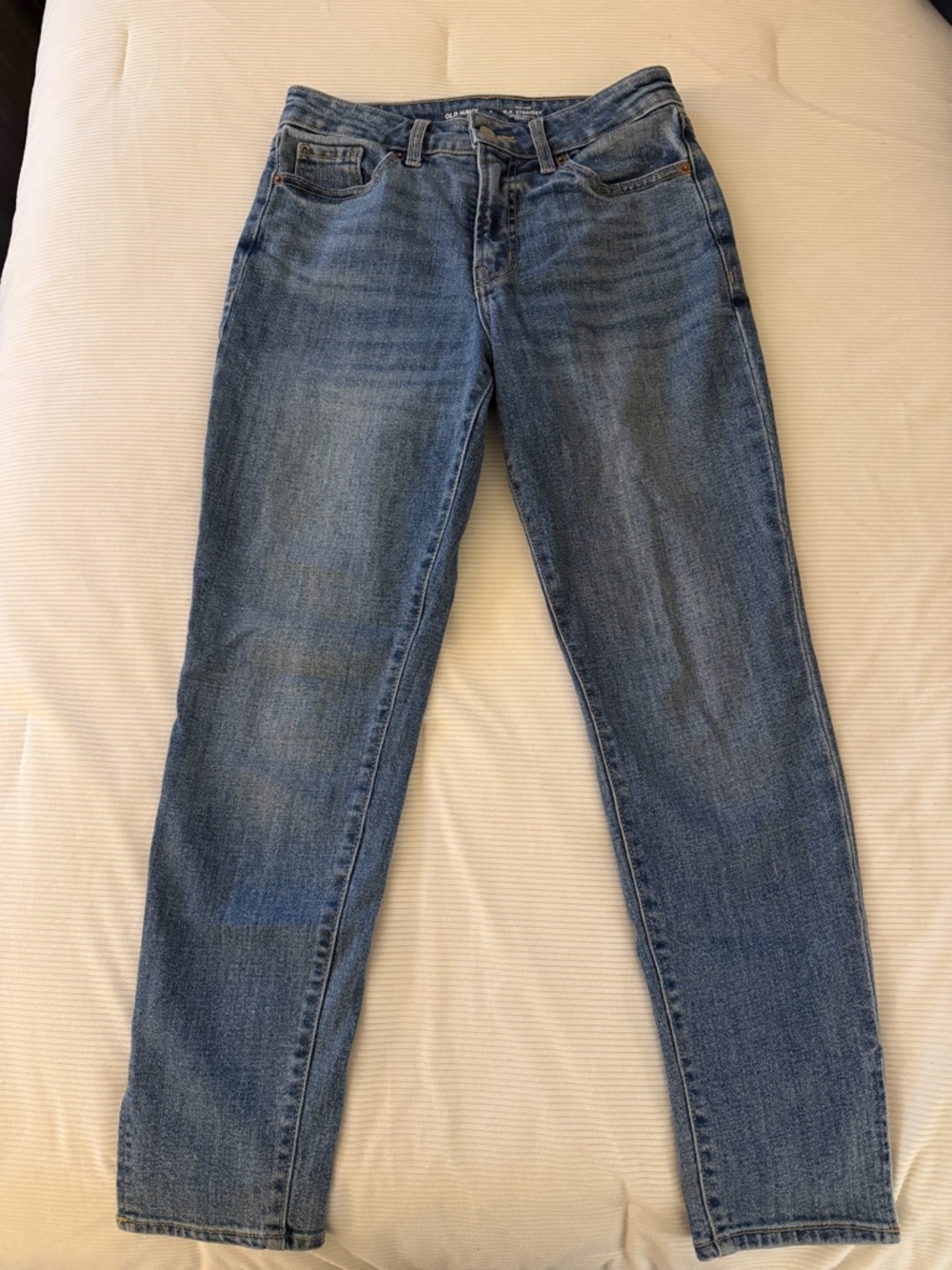 Old Navy Women's O.G. High Rise Straight Leg Jeans in Light Blue Wash